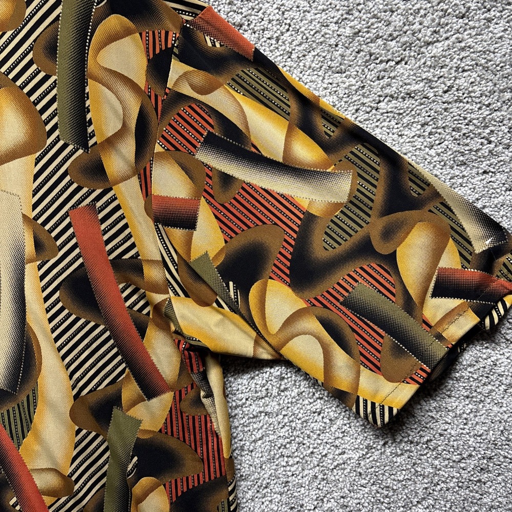 Vintage Creme De Silk Shirt‎ Mens MEDIUM Abstract Art ColorBlock Metallic Button - Picture 4 of 16